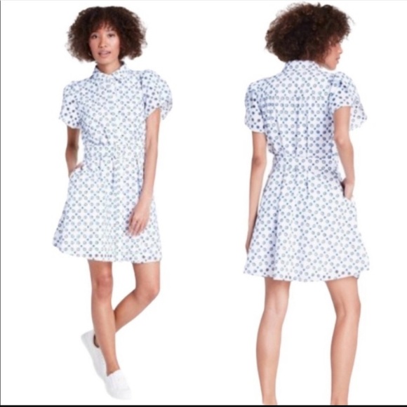 💥🆕NWT Alexie X Target Eyelet Det Tulip Sleeve Dress Blue White 2x MSRP $… - Picture 2 of 9